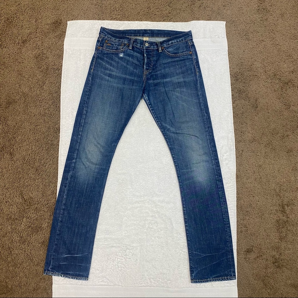 RRL Straight Leg Selvedge Denim Jeans Button Fly Blue Mens 34x34 Made in USA